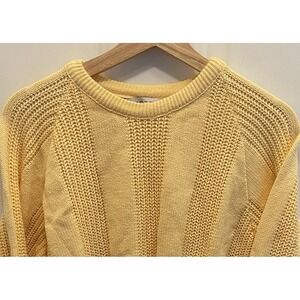 Vintage Yellow Jantzen Chunky Knit Crewneck Cotton‎ Sweater Mens L 90s Preppy